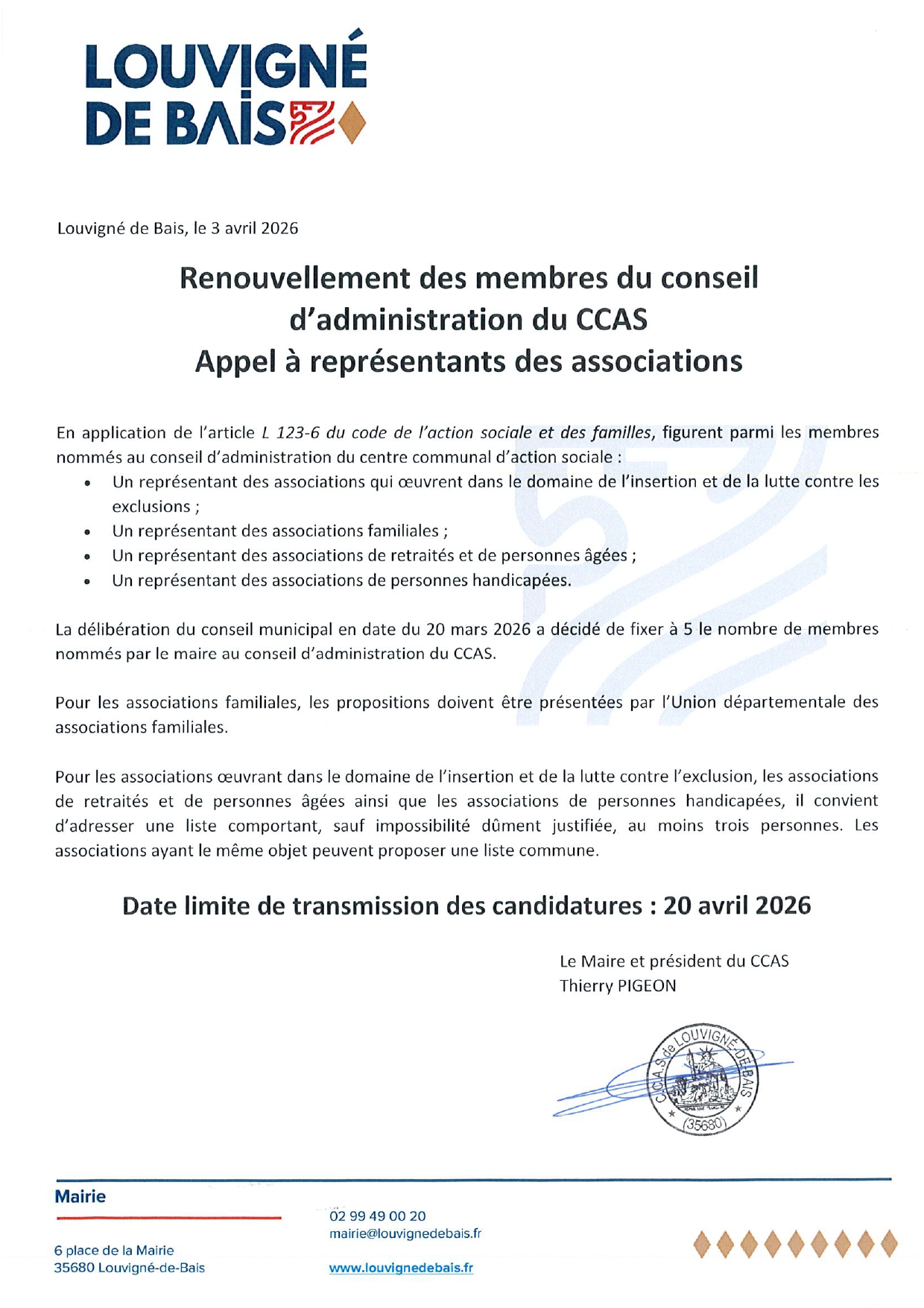 Appel à candidature CCAS - Louvigné-de-Bais